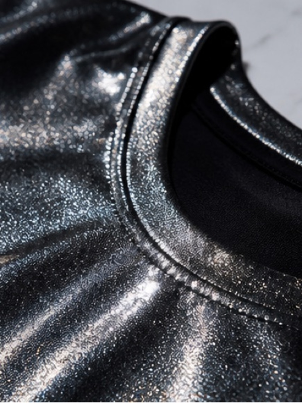 CeCe Shimmery Gunmetal Short Sleeve Crewneck Tee - Picture 2 of 9